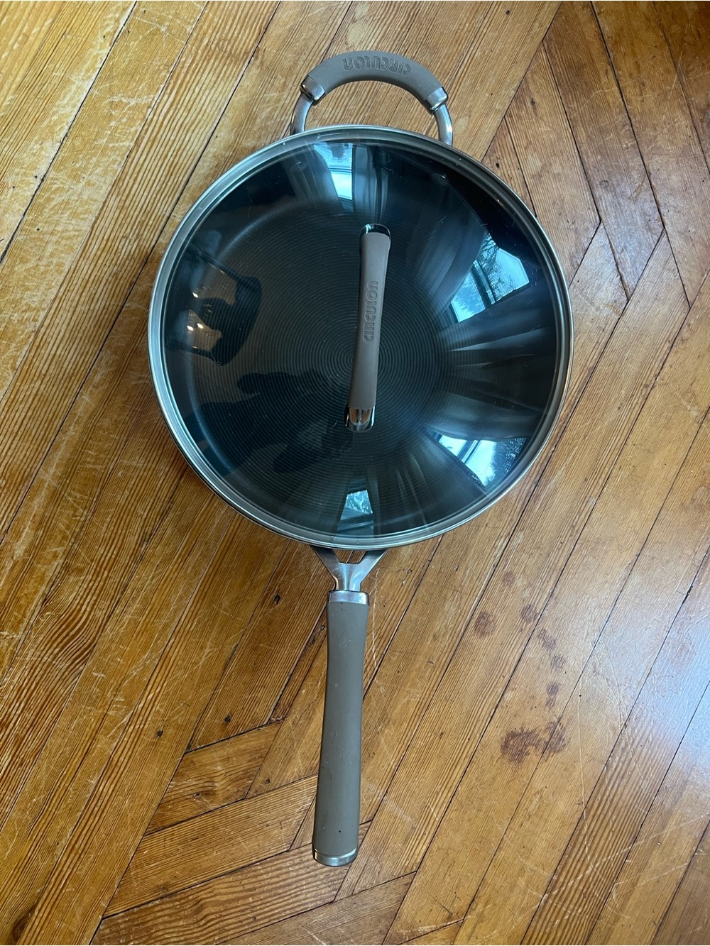 Tan Nonstick Fry Pan with Glass Lid